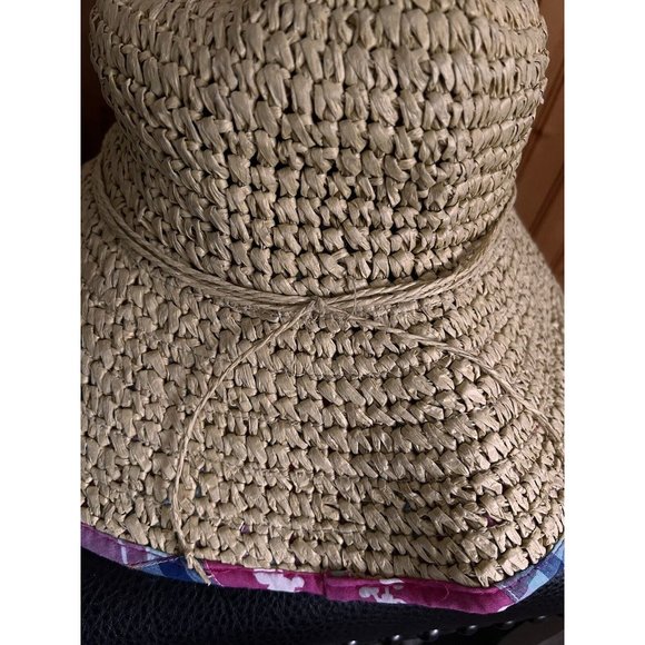 Disney World Sun Hat Pink Patchwork Brown Straw Hat Adult Beach Mickey Mouse - Picture 4 of 11